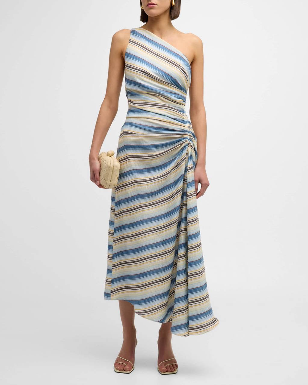 2 Colors! ALC Carolyn Viscose-Silk One Shoulder Midi Dress