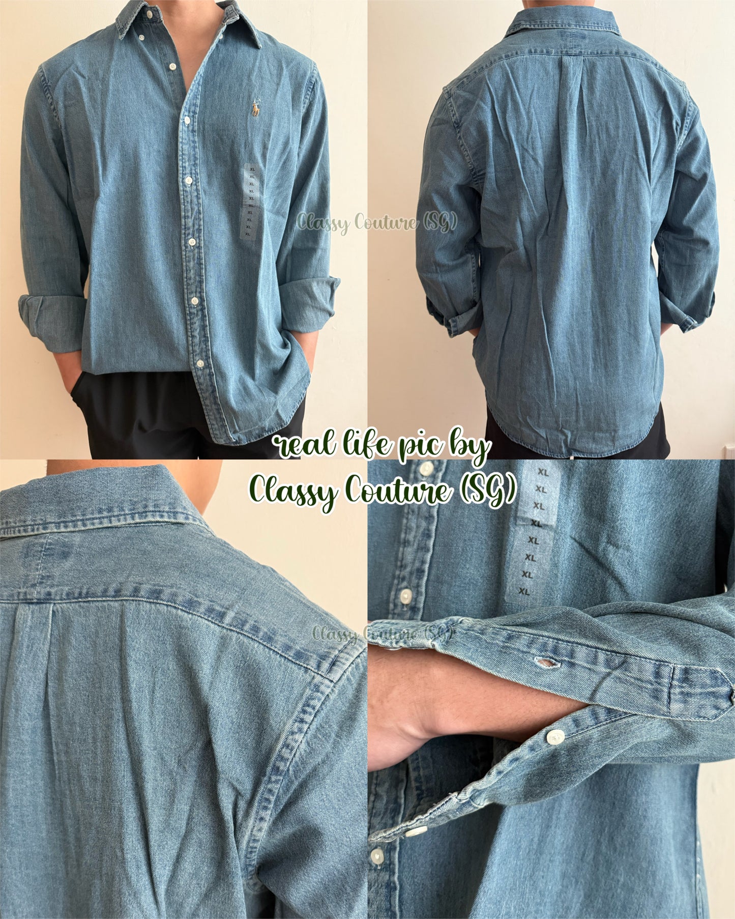 RL Men’s / Unisex Custom Slim Fit Denim Cotton Shirt