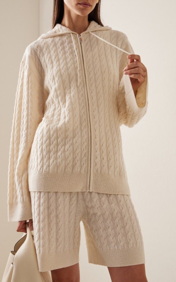 Tot Bevy Cable Knit Wool-Cashmere Hoodie Jacket