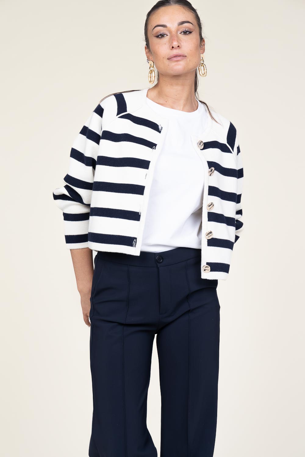 BA Massimo Striped Cardigan in Ecru/Navy