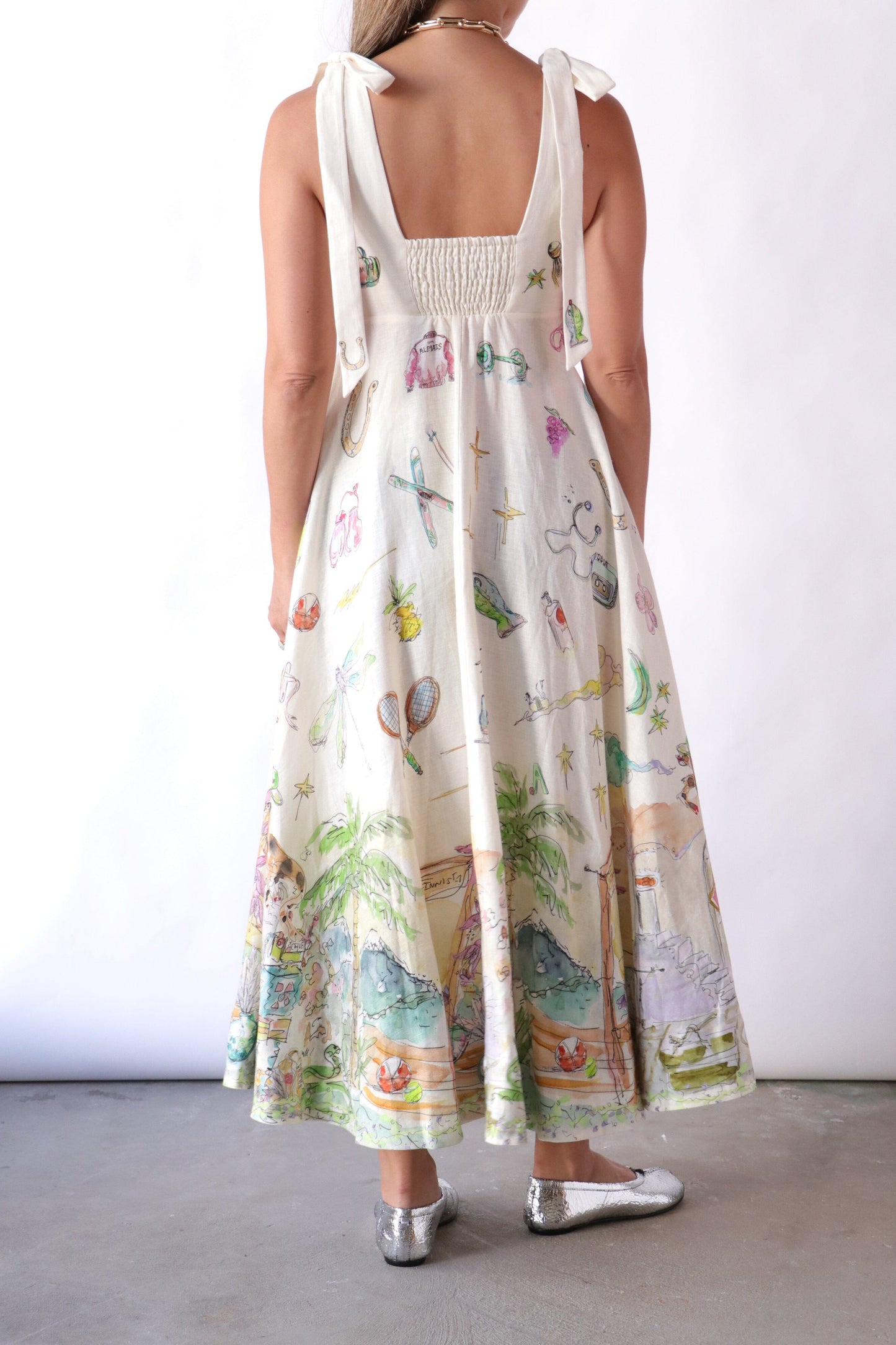 ALM Anouk Ballet Ribbon Tie Strap Midi Dress Sundress