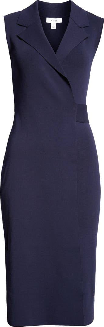 RS Elle Knitted Wrap-Front Midi Dress Sleeveless in Navy Blue