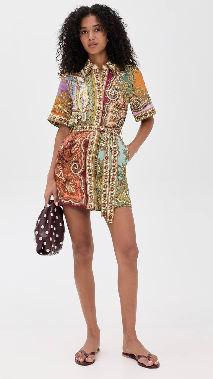 ALM Clemenza Spliced Linen-Viscose Mini Dress