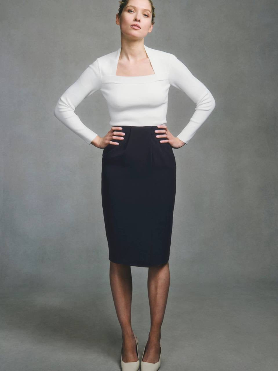 TF Carlisle Sculpt Knit Long Sleeve Square Neck Top