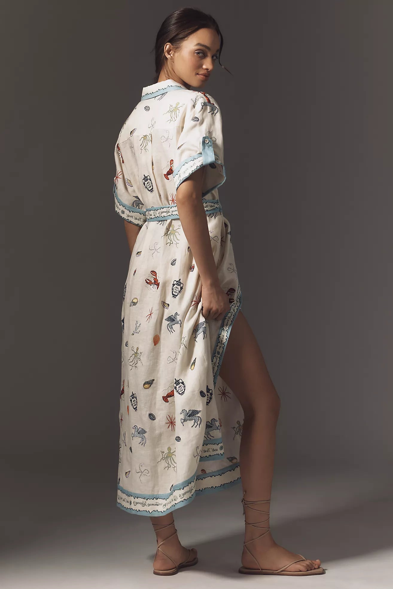 ALM Sandy Embroidered Midi Dress Shirtdress