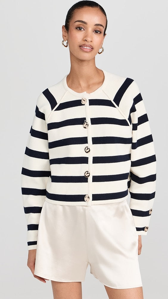BA Massimo Striped Cardigan in Ecru/Navy