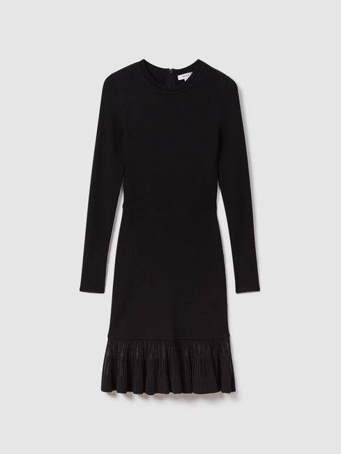 RS Teagan Knitted Sheer Flared Mini Dress Black