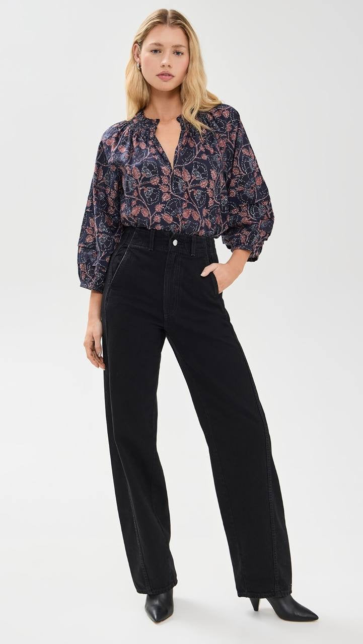 AA Lumina Popover | Trinidad Cotton Blouse Top in Camille Floral Navy