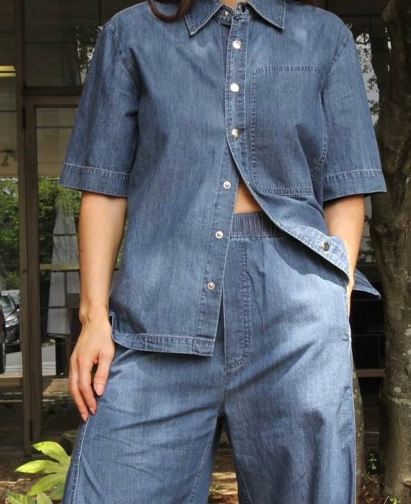 TB Summer Denim Classic Wash Camp Shirt | Winslow Drawstring Pants | Cotton Set