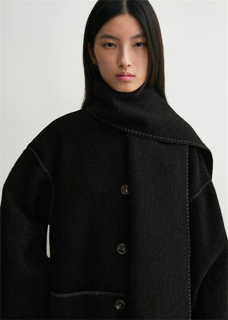 Tot Embroidered Wool-Blend Scarf Coat