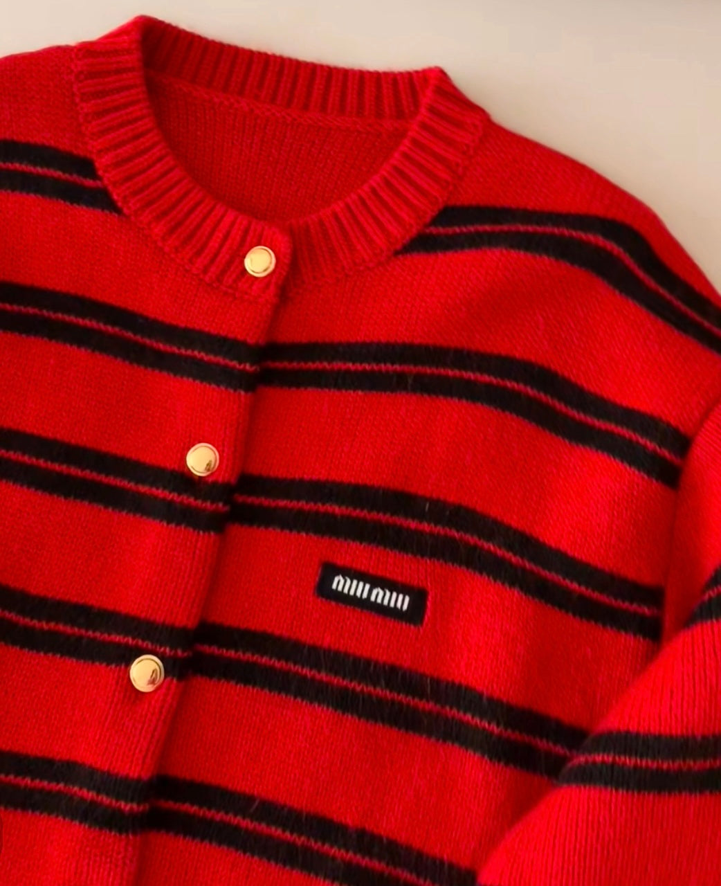 MM Shetland Knit Wool Cardigan in Red/Black Stripe