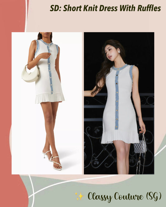 SD Short Knit Mini Dress With Ruffles & Denim Contrast