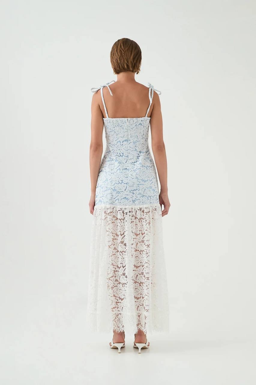 AJ Clover Panelled Maxi Dress in Whitebay Blue