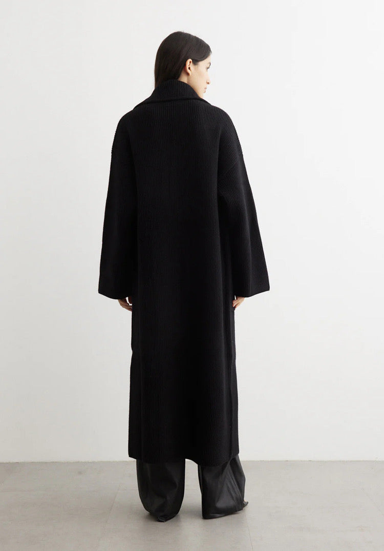 Tot Ribbed Knit Wool Blend Long Cardigan Coat