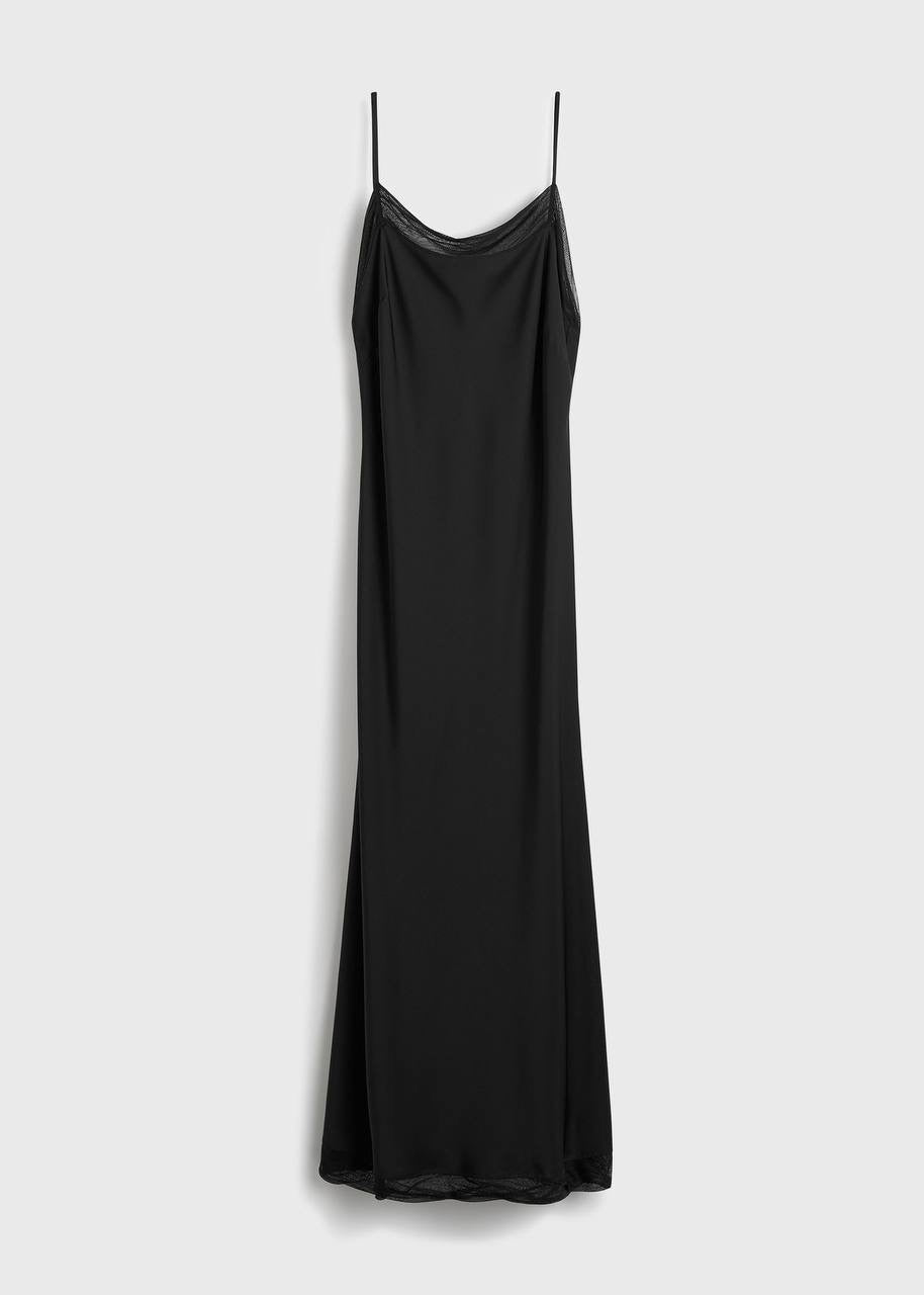 Tot Satin Silk Slip Midi Dress with tulle trims