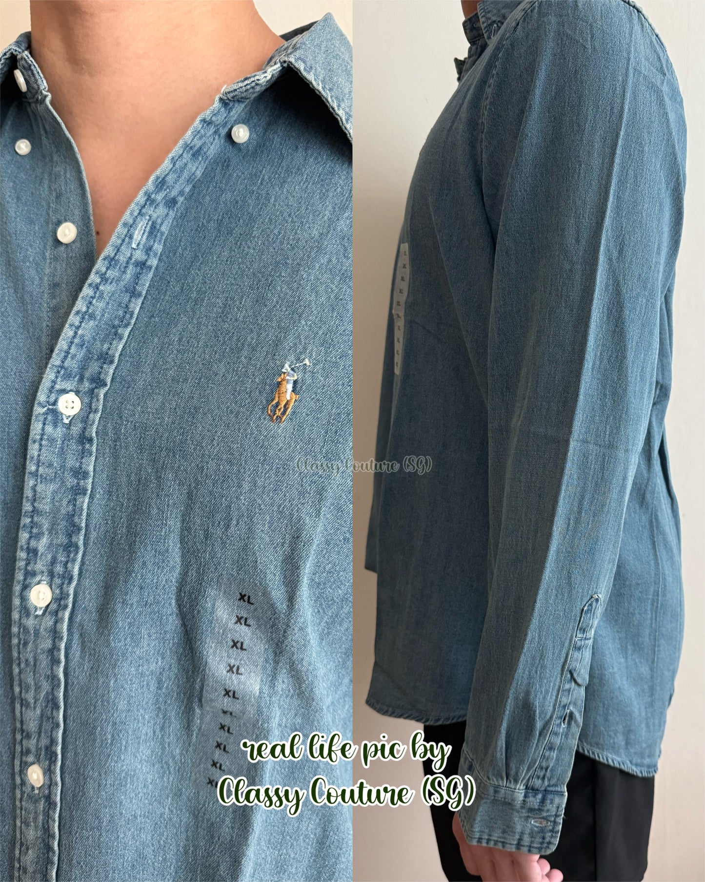RL Men’s / Unisex Custom Slim Fit Denim Cotton Shirt