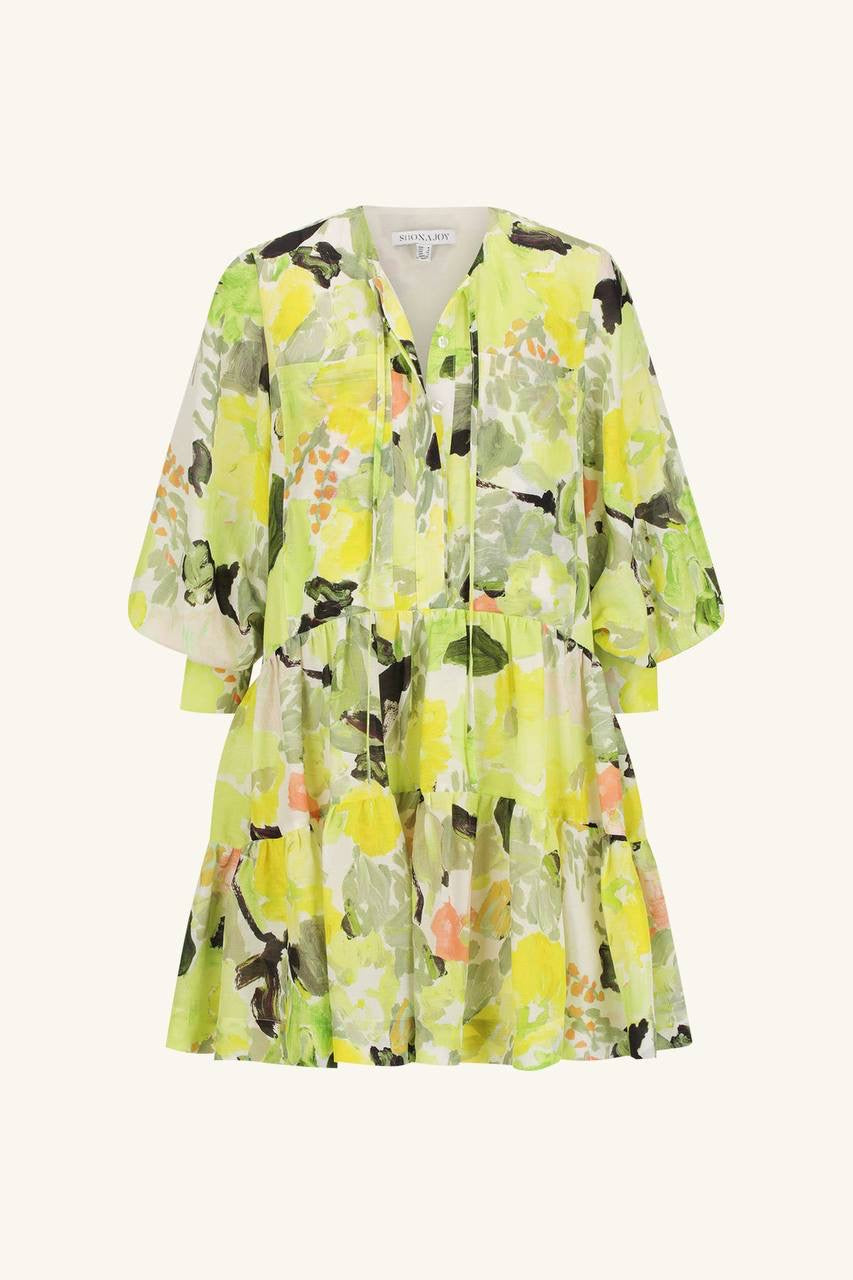 SJ Roscoe | Willa | Celeste Viscose-linen blend Tiered Shift Mini Dress