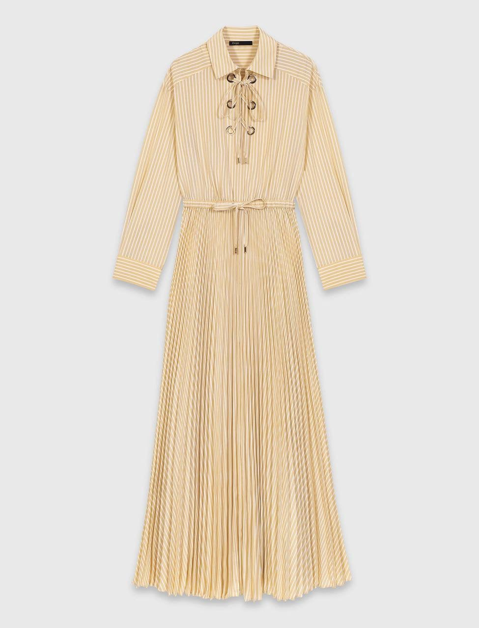 MJ Rossima Pleated Stripe Eyelet Midi Maxi Dress ShirtDress