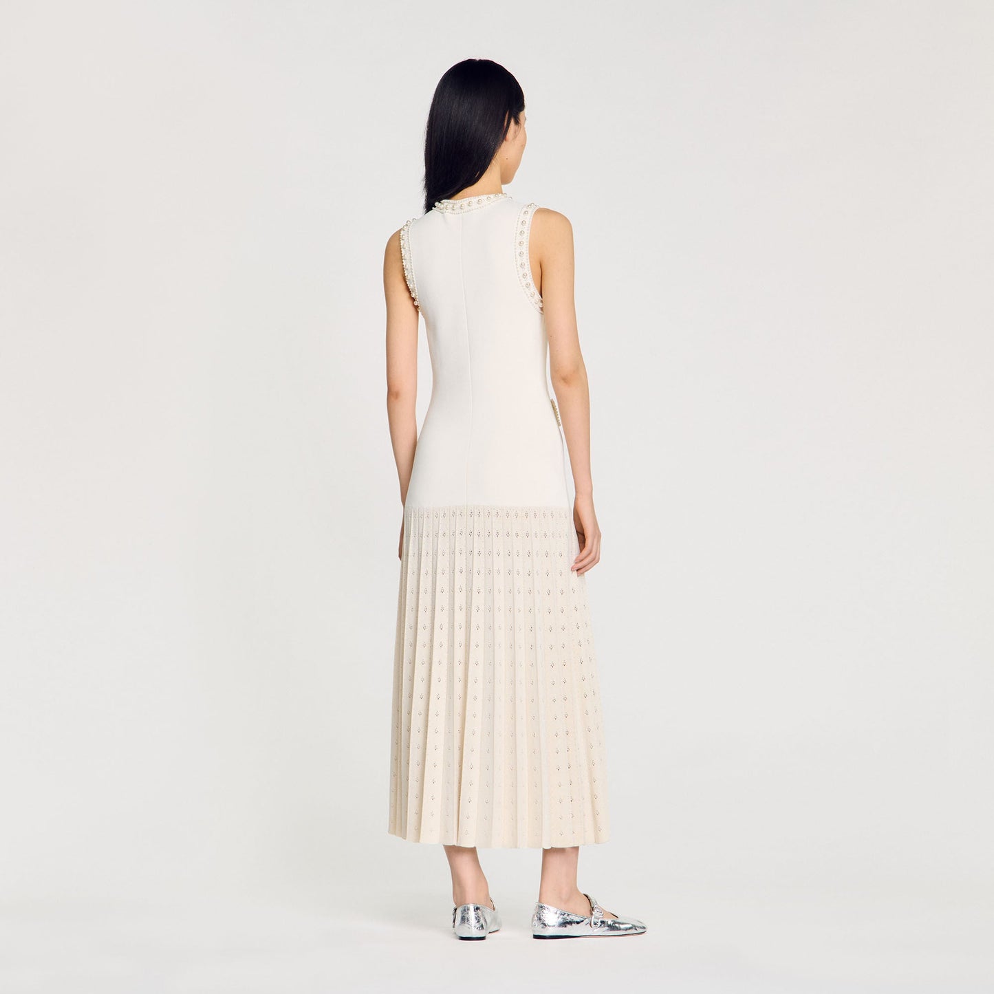 SD Pearl Bead Knit Maxi Dress | Cropped Cardigan with Pearl Buttons | Set