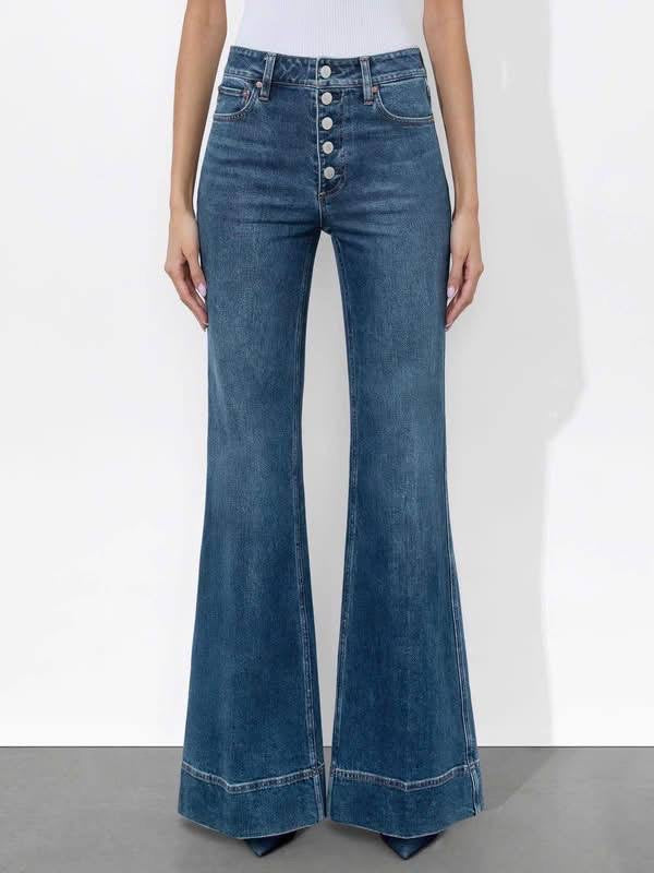 Missa Button-front Stretch-Cotton Denim Flared Jeans