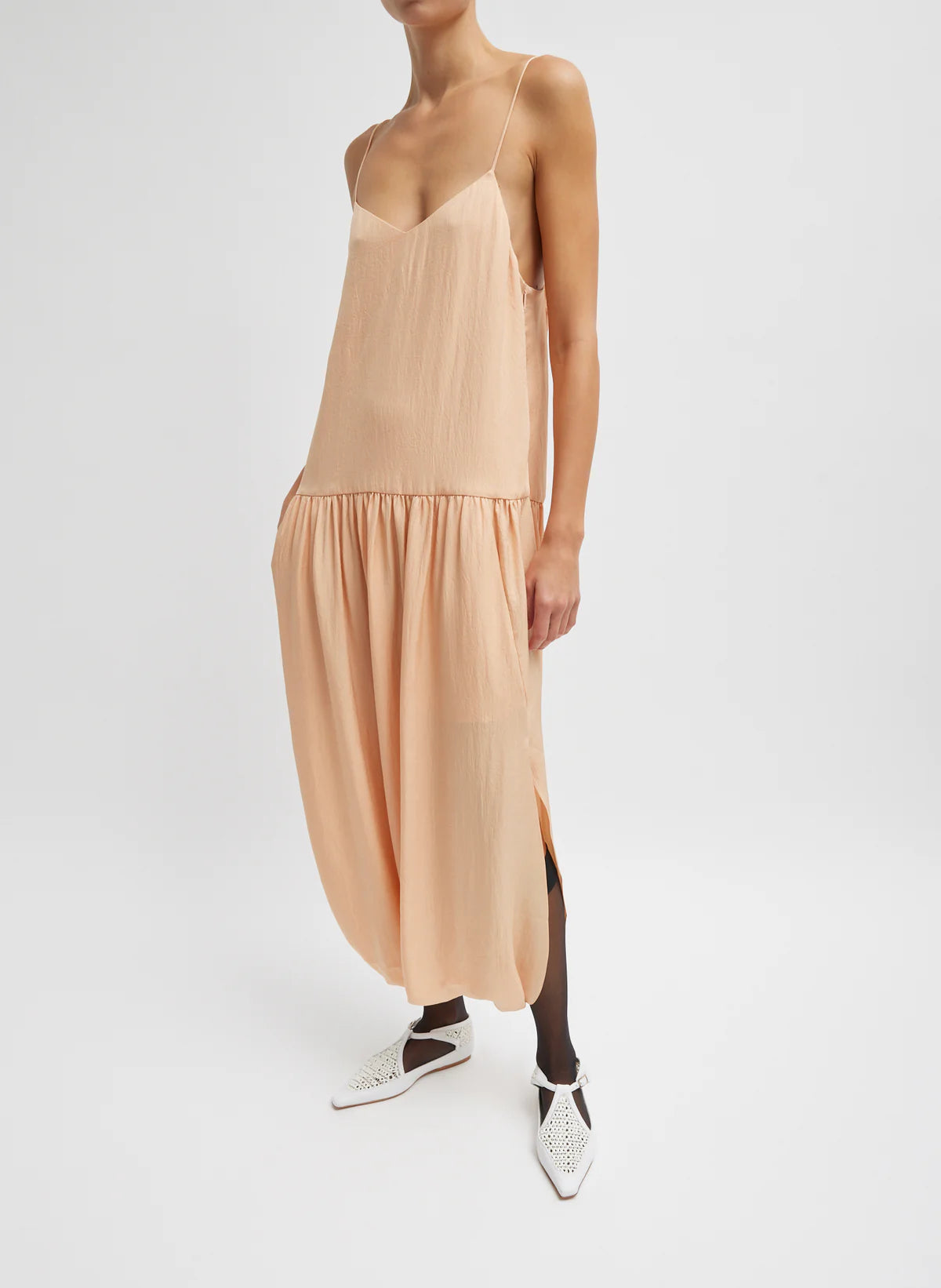 TB Spring Acetate Strappy Jalouise Midi Dress