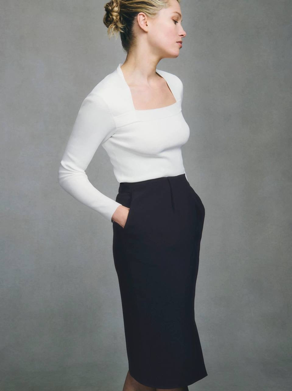 TF Carlisle Sculpt Knit Long Sleeve Square Neck Top