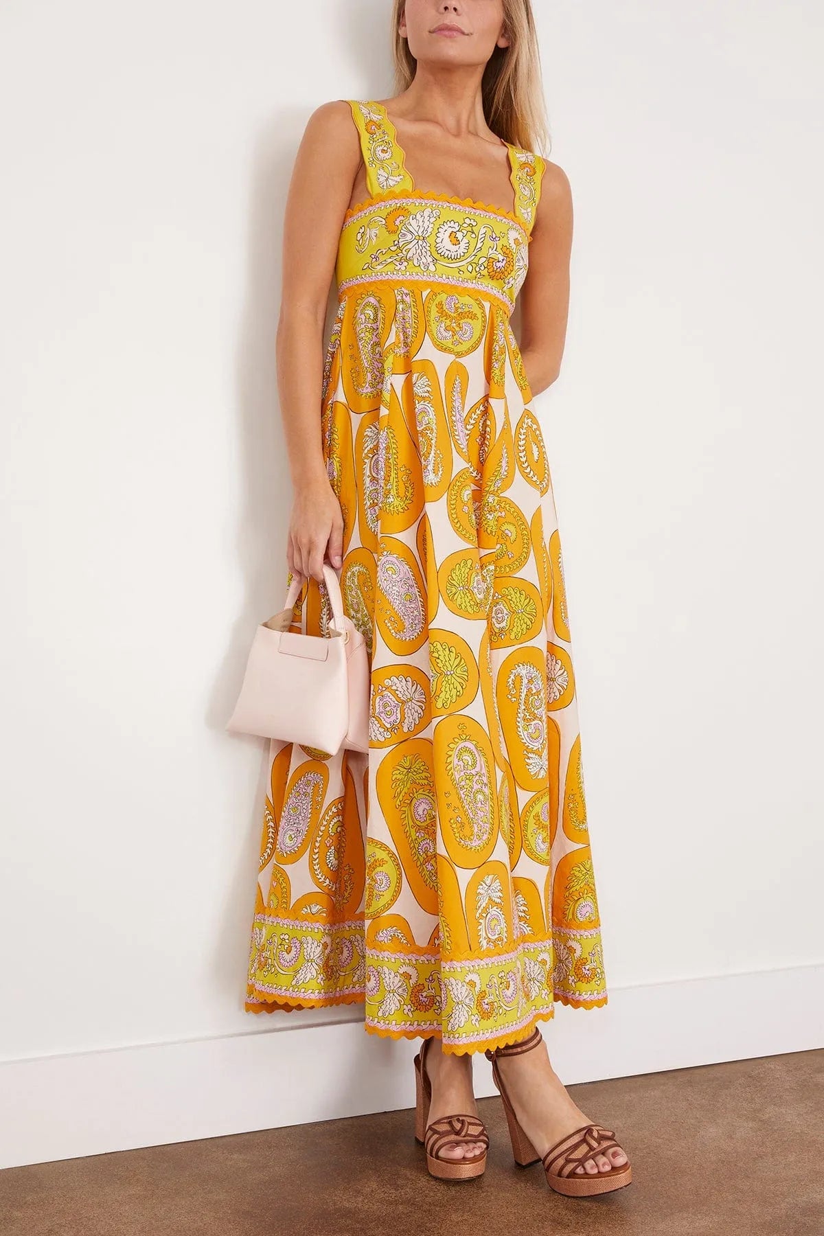 ALM Diana Summer Cotton Maxi Dress in Blue/White & Orange/Yellow