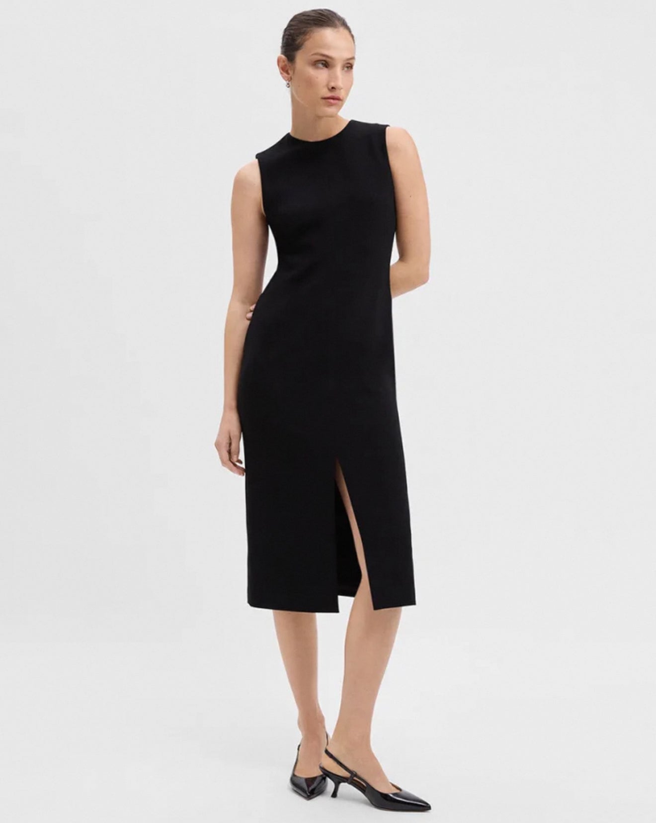 TH Sleeveless Crewneck Slit Midi Dress in Admiral Crepe