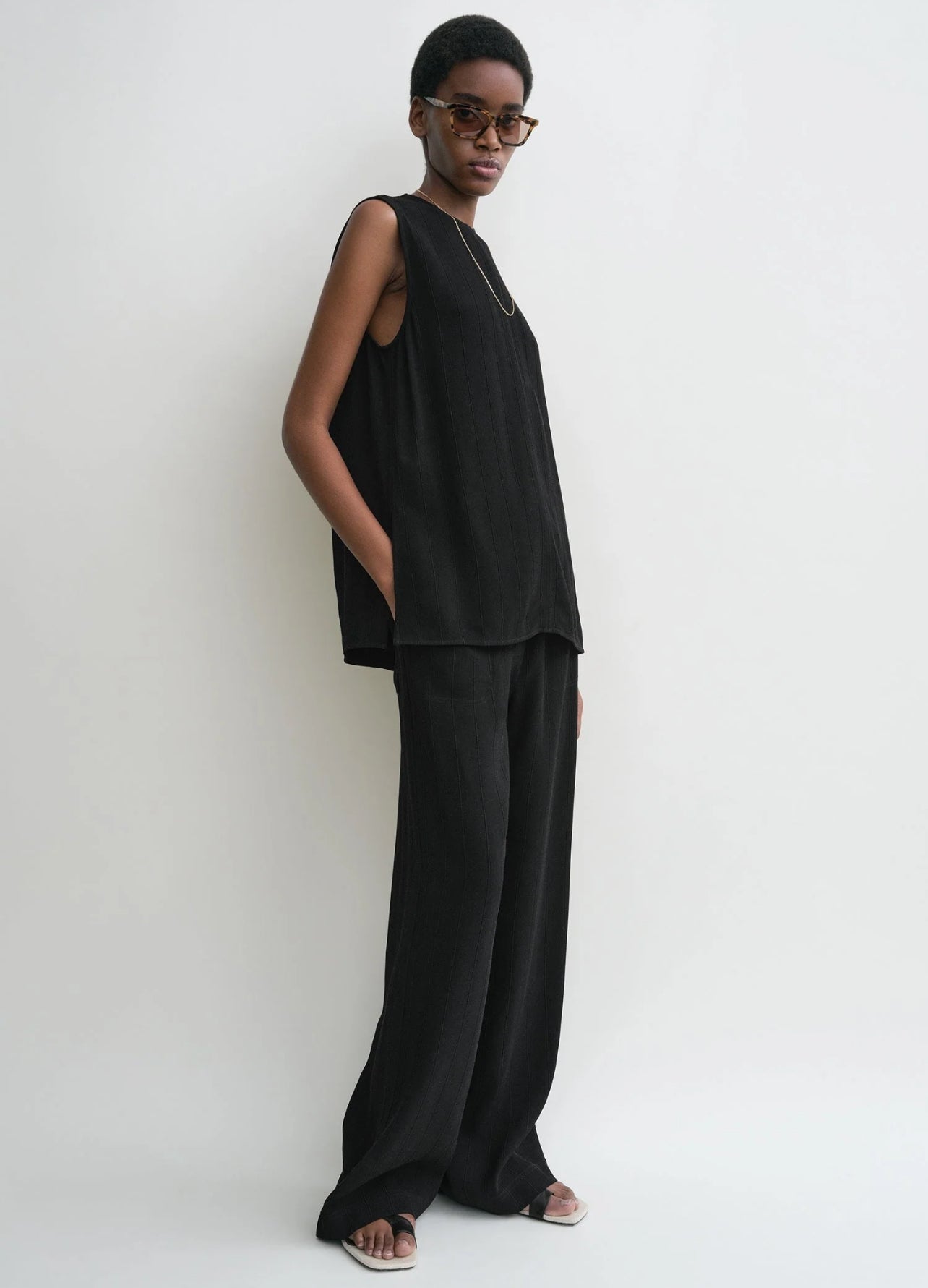 Tot Woven Stripe Top | Pants | Viscose-Linen Set
