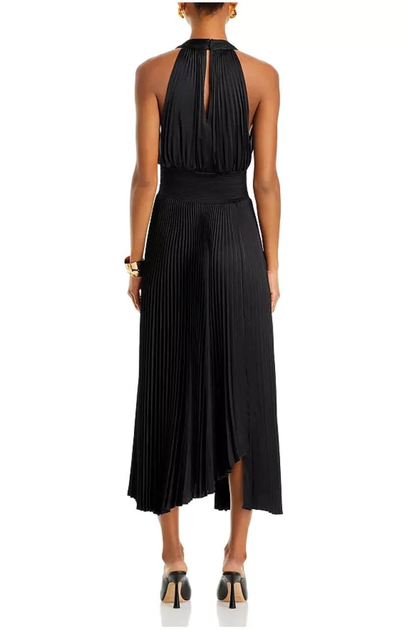 ALC Rose Satin Pleated Midi Dress