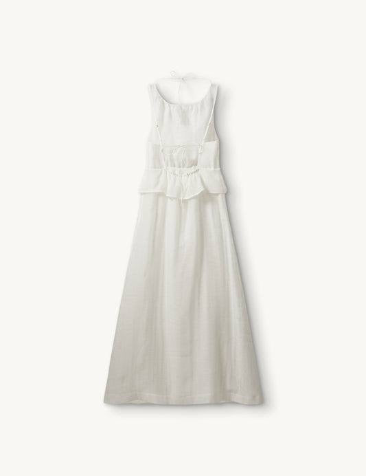 Thetis Halter Tie-back Peplum Top | Maxi Dress Gown in White Chiffon