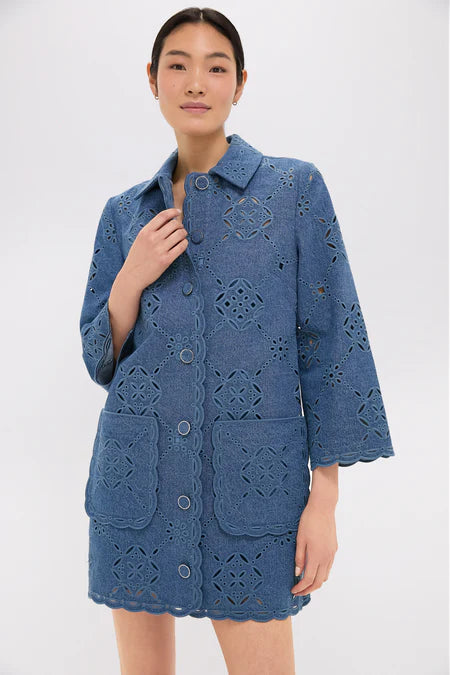 VB Erilyn Eyelet Cotton Mini Dress in Sea Glare Blue