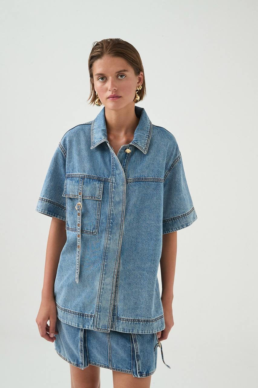 AJ Juno Denim Shirt | Micro Mini Skirt | Set