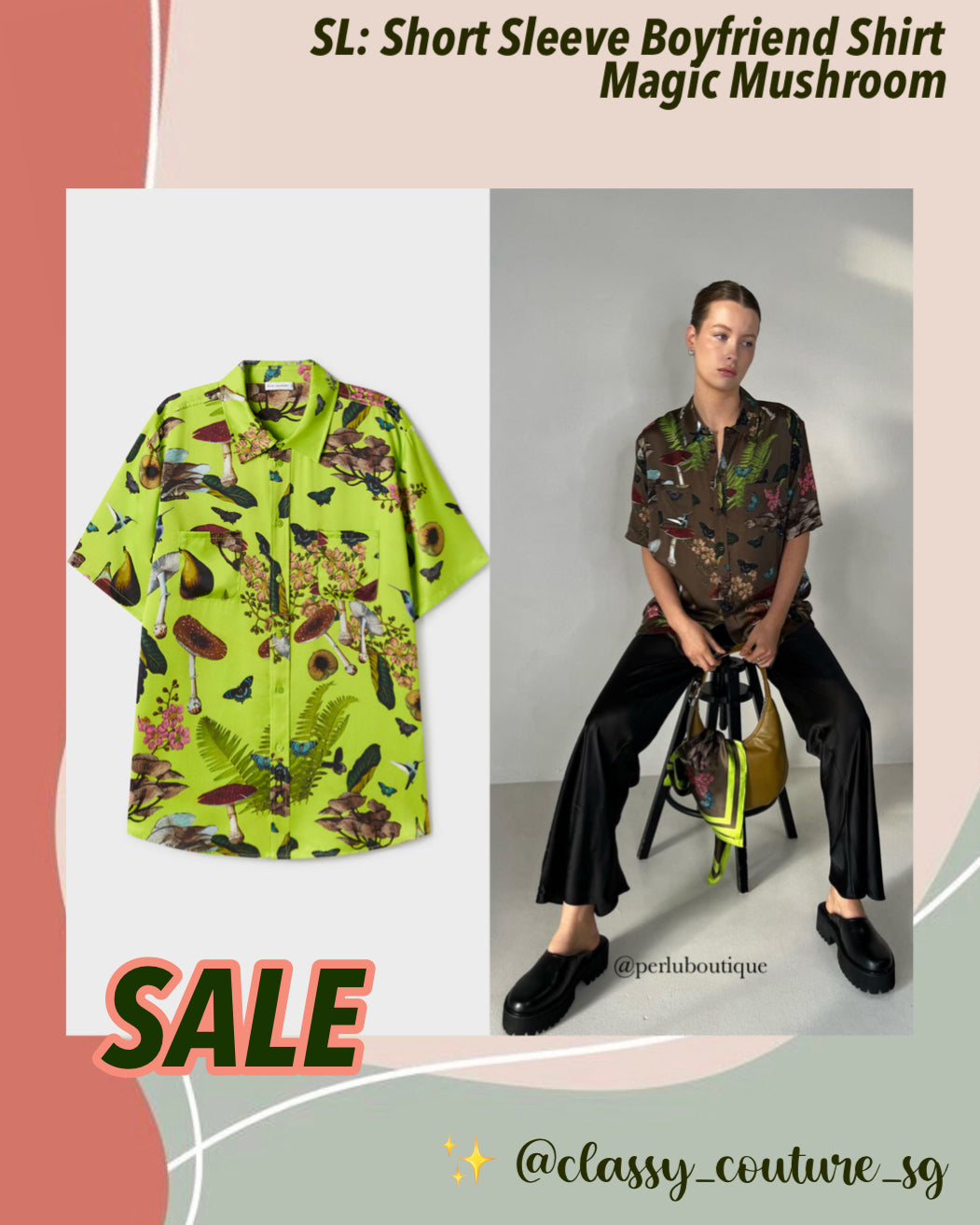 SALE! SL Short Sleeve Boyfriend Shirt Magic Mushroom Silk