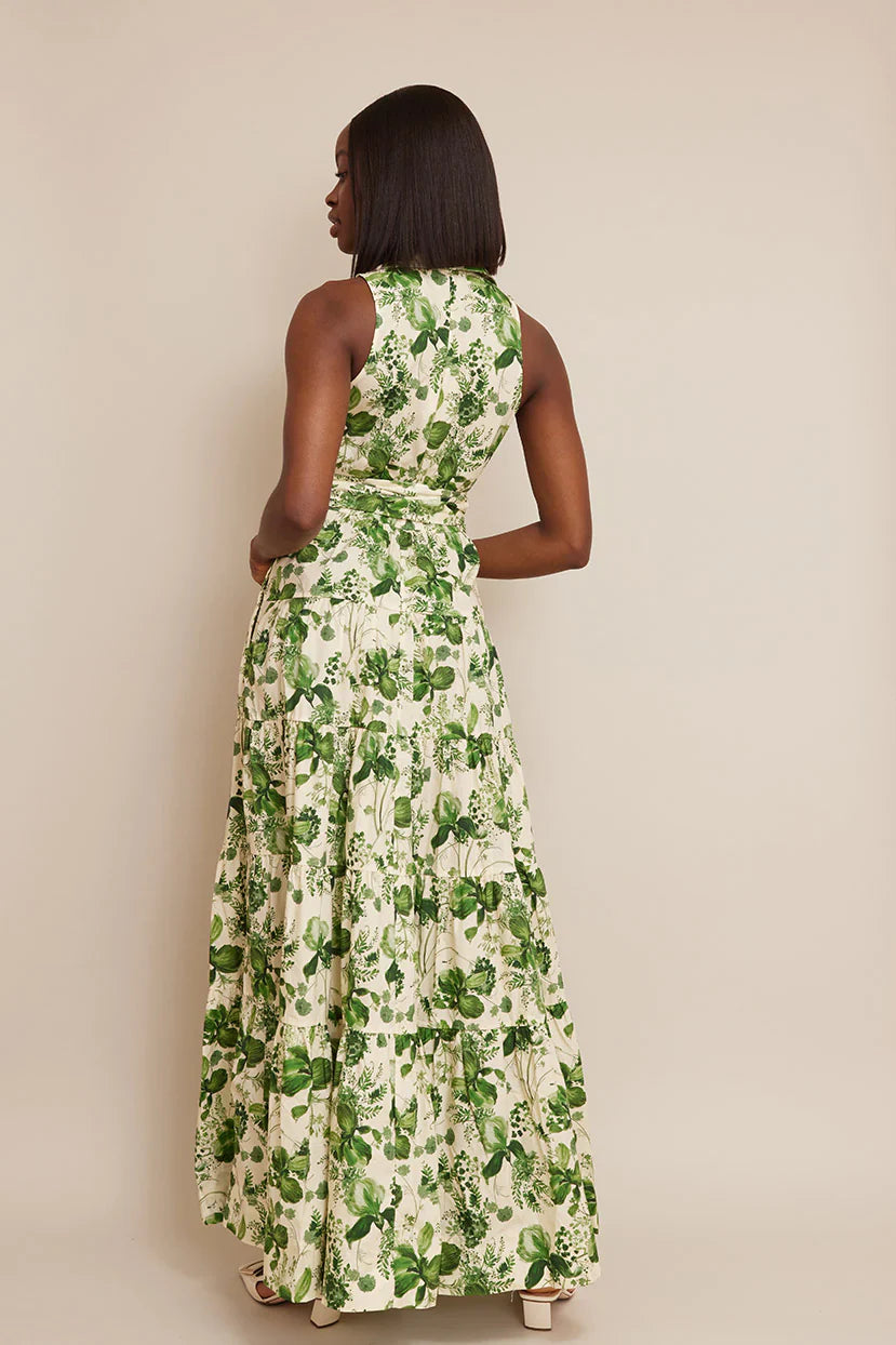 CC Adriana Cotton Maxi Dress in Olive Hanging Orchids