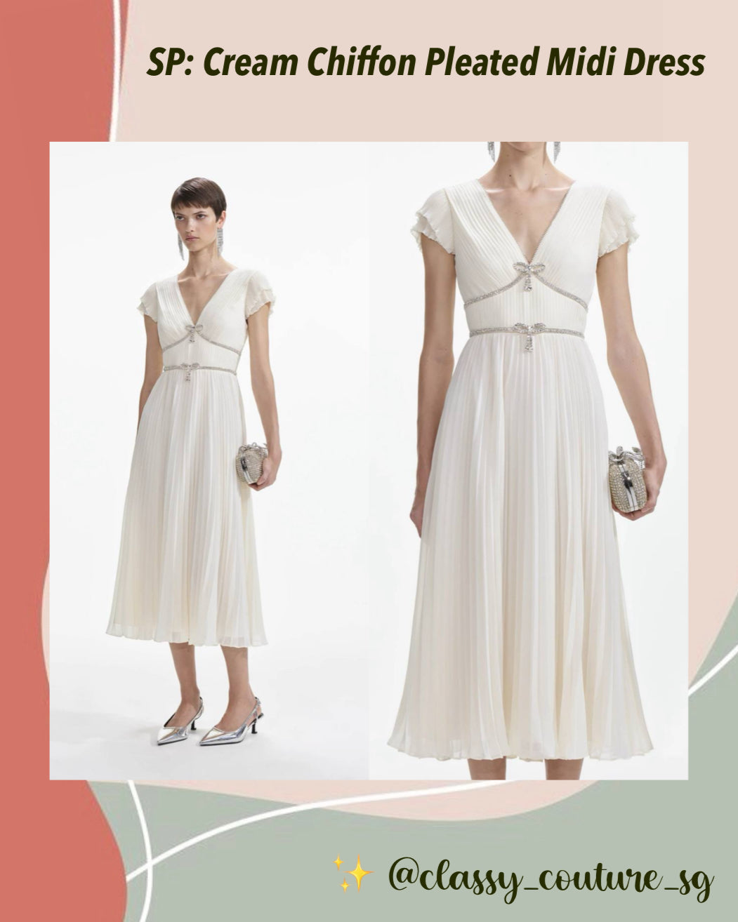 cream chiffon midi dress Cream Tailored Boucl And Chiffon Midi Dress self-portrait-US