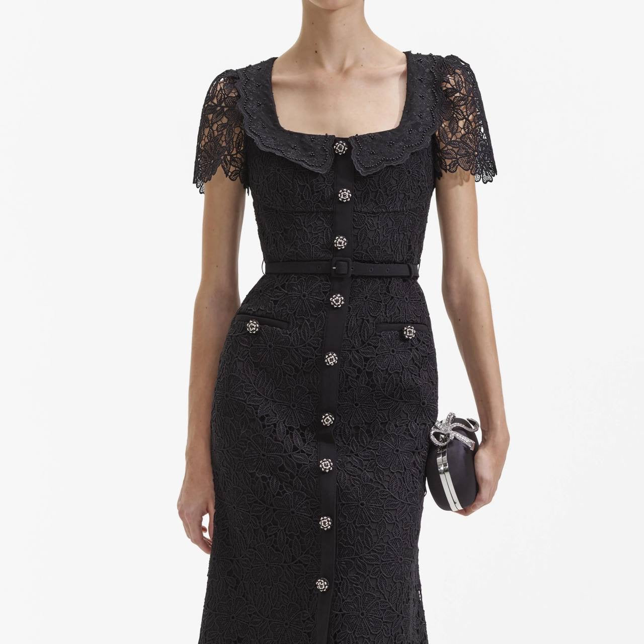 SP Black Guipure Lace Button Midi Dress