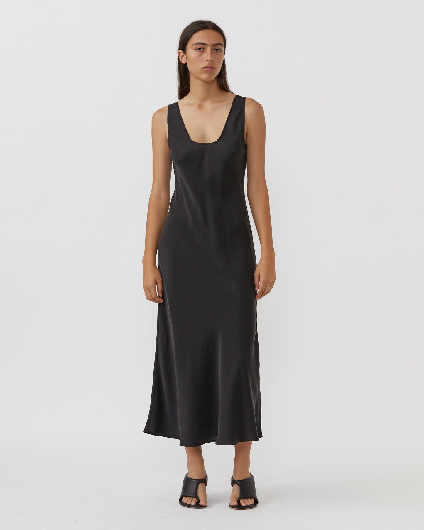 5 Colors! SL Scoop Neck Silk Midi Dress