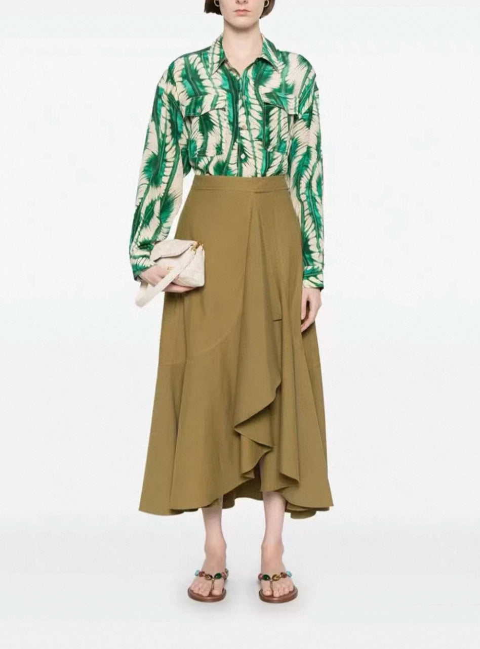 UJ Sabina Faux Wrap Cotton-Blend Midi Skirt