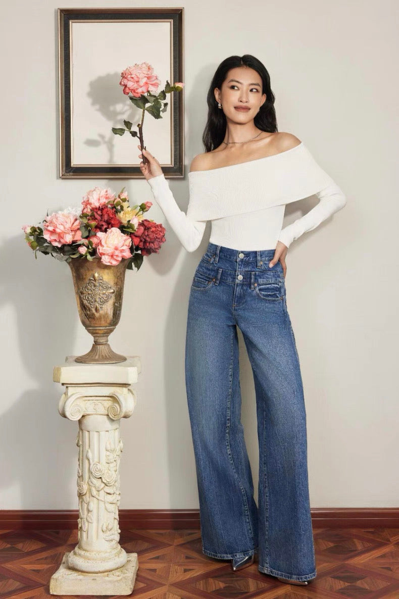 AO Double Waistband Wide Leg Jeans Pants