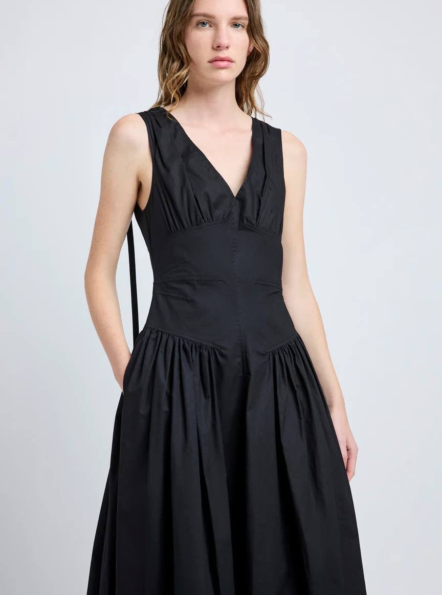 PS Clayton Cotton Poplin V Neck Drop Waist Midi Dress