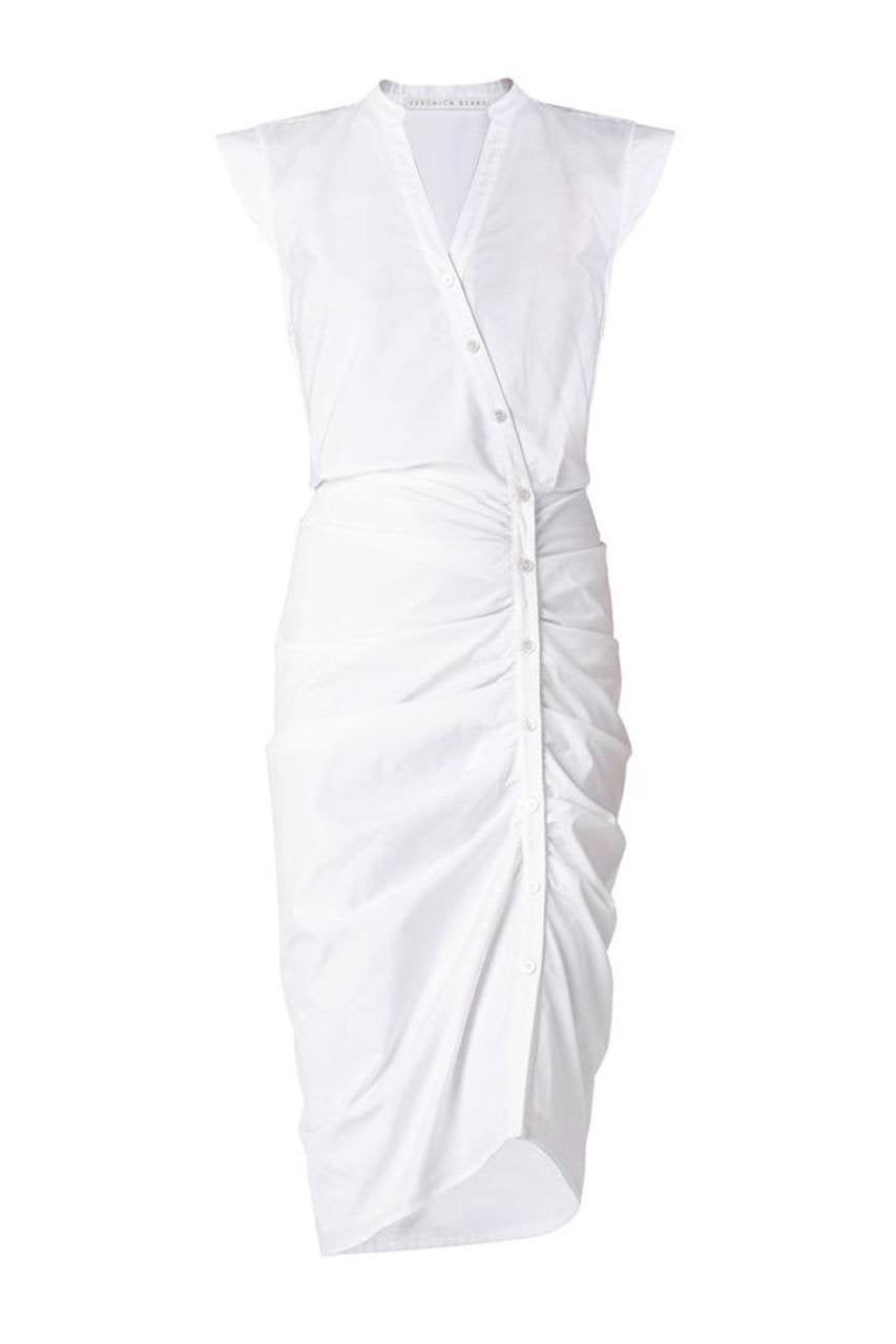 VB Ruched Stretch-Cotton Midi Shirtdress Dress
