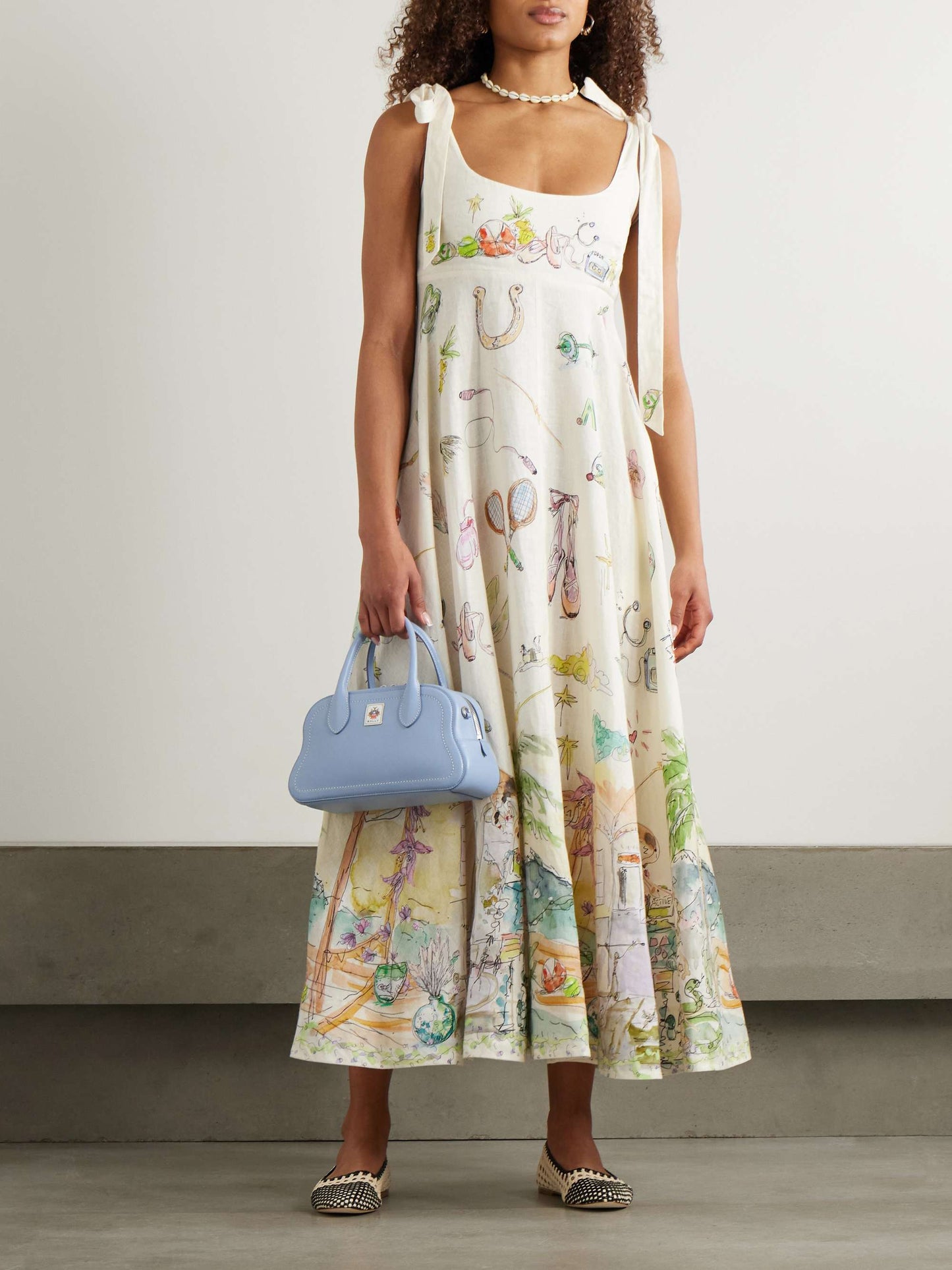 ALM Anouk Ballet Ribbon Tie Strap Midi Dress Sundress