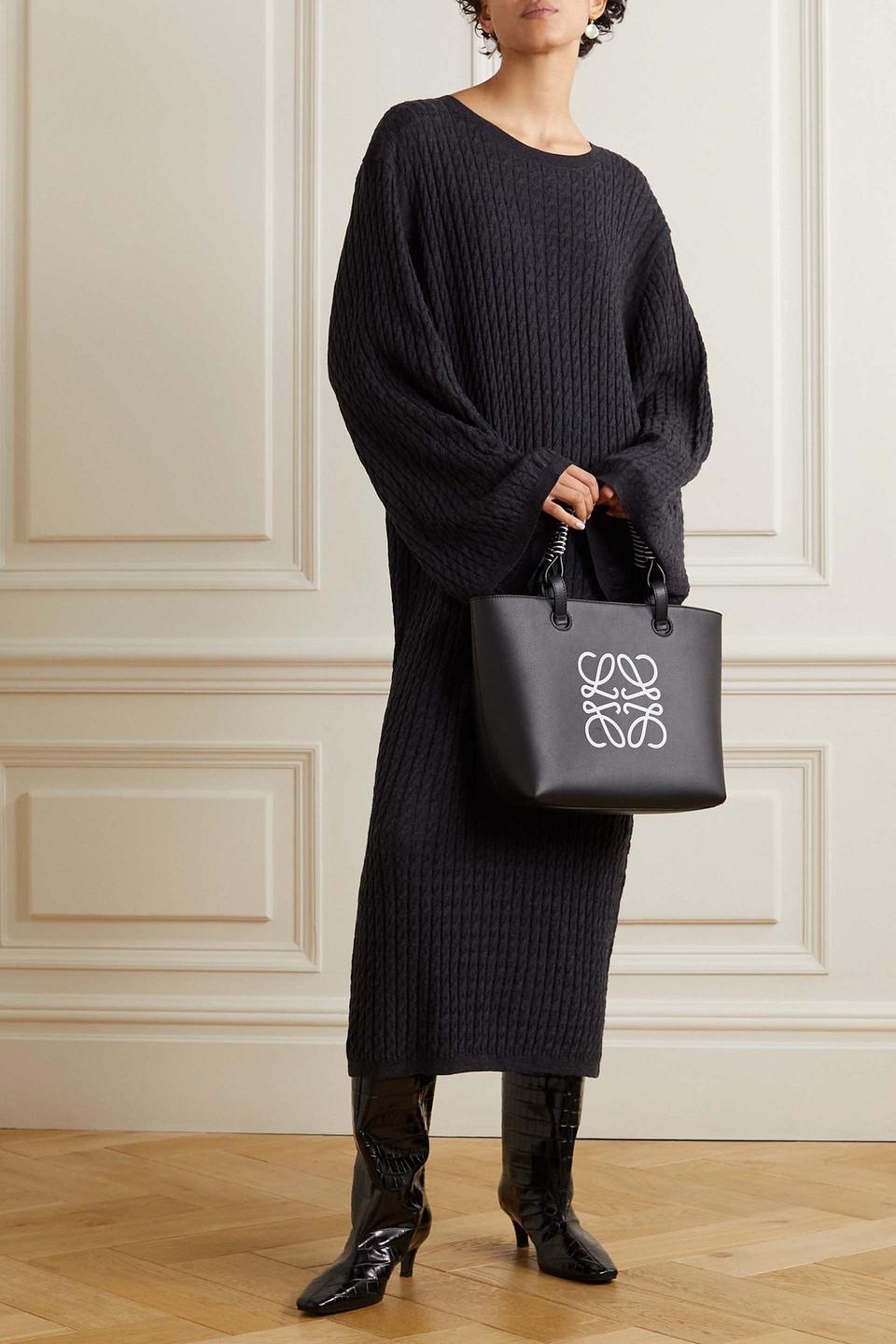 Tot Cable Knit Wool Long Sleeve Midi Dress