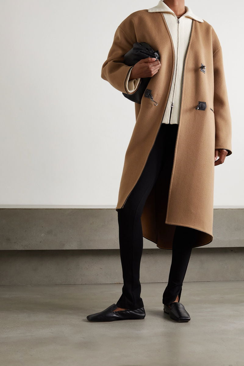 SALE! Tot Clasp Leather-Trimmed Brushed Wool And Cashmere-Blend Coat