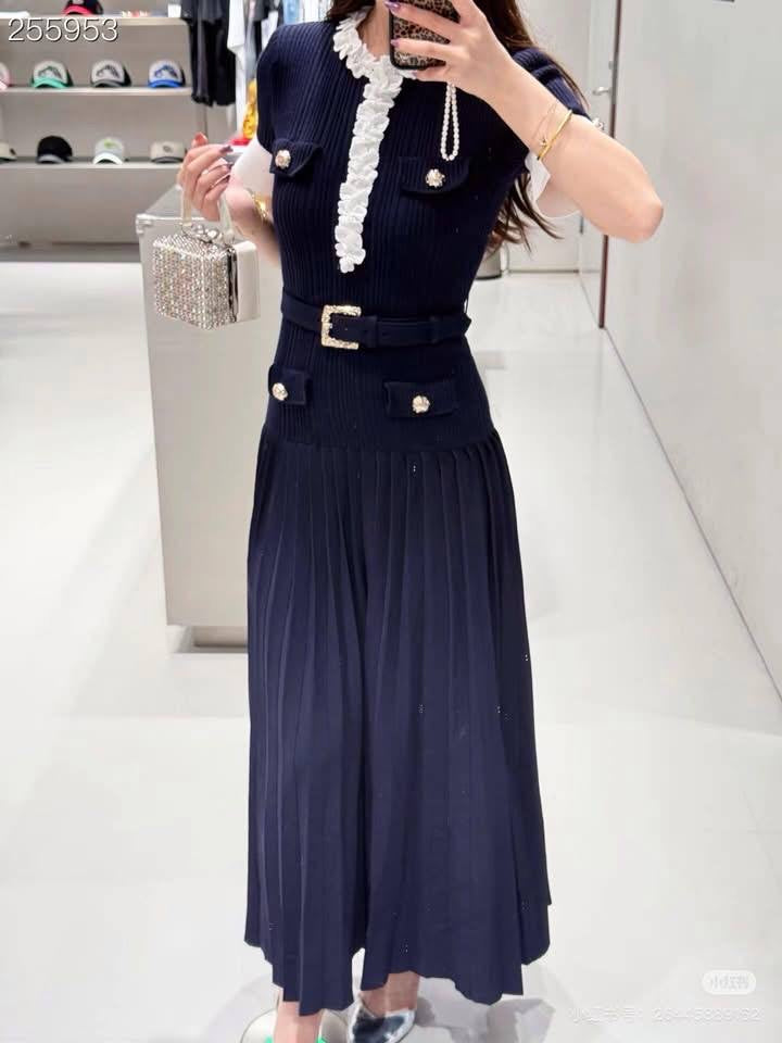 SP Navy Rib Knit Midi Dress