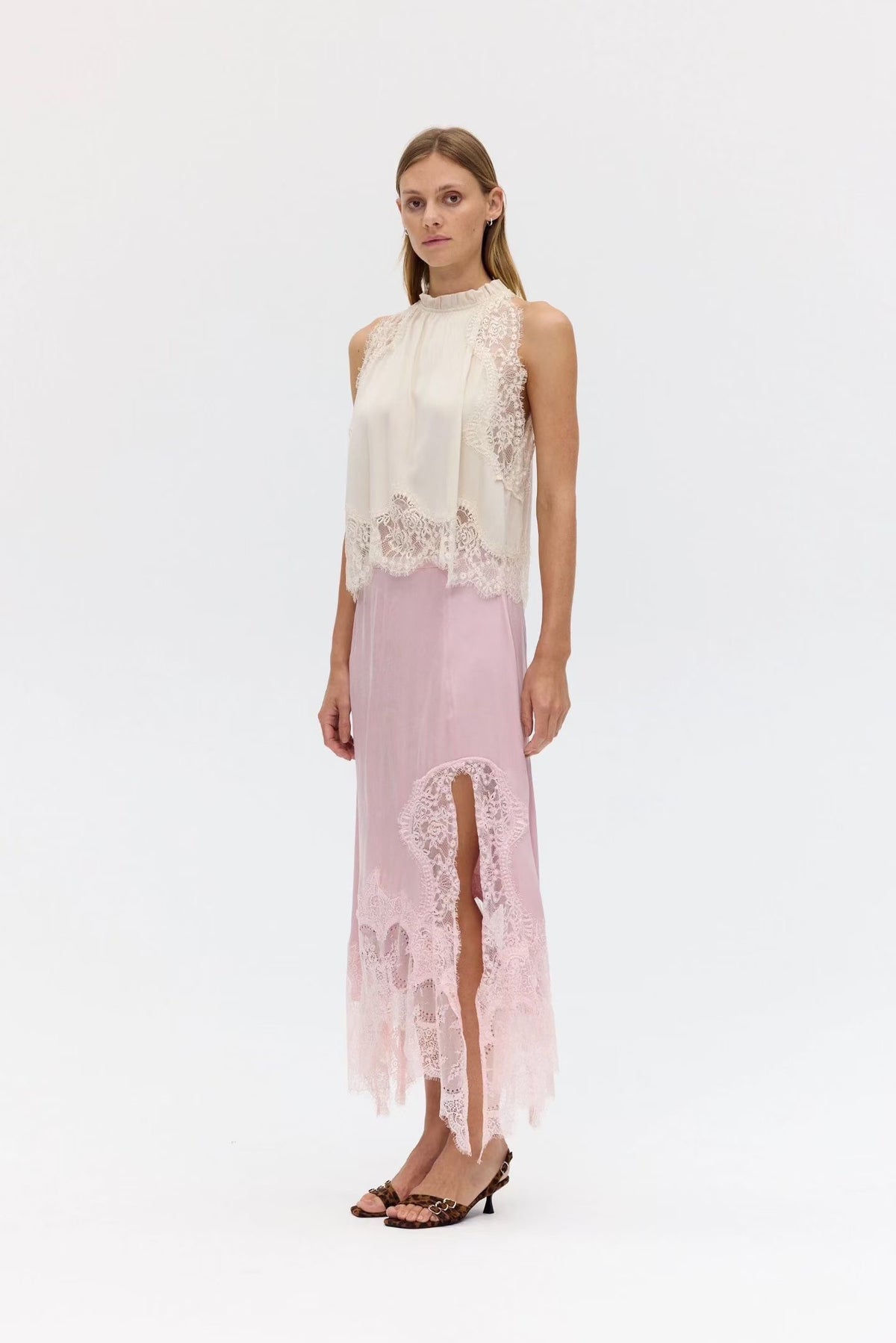 TF Visions Lace Crop Top | Handkerchief Midi Skirt | Cupro-rayon Satin Set