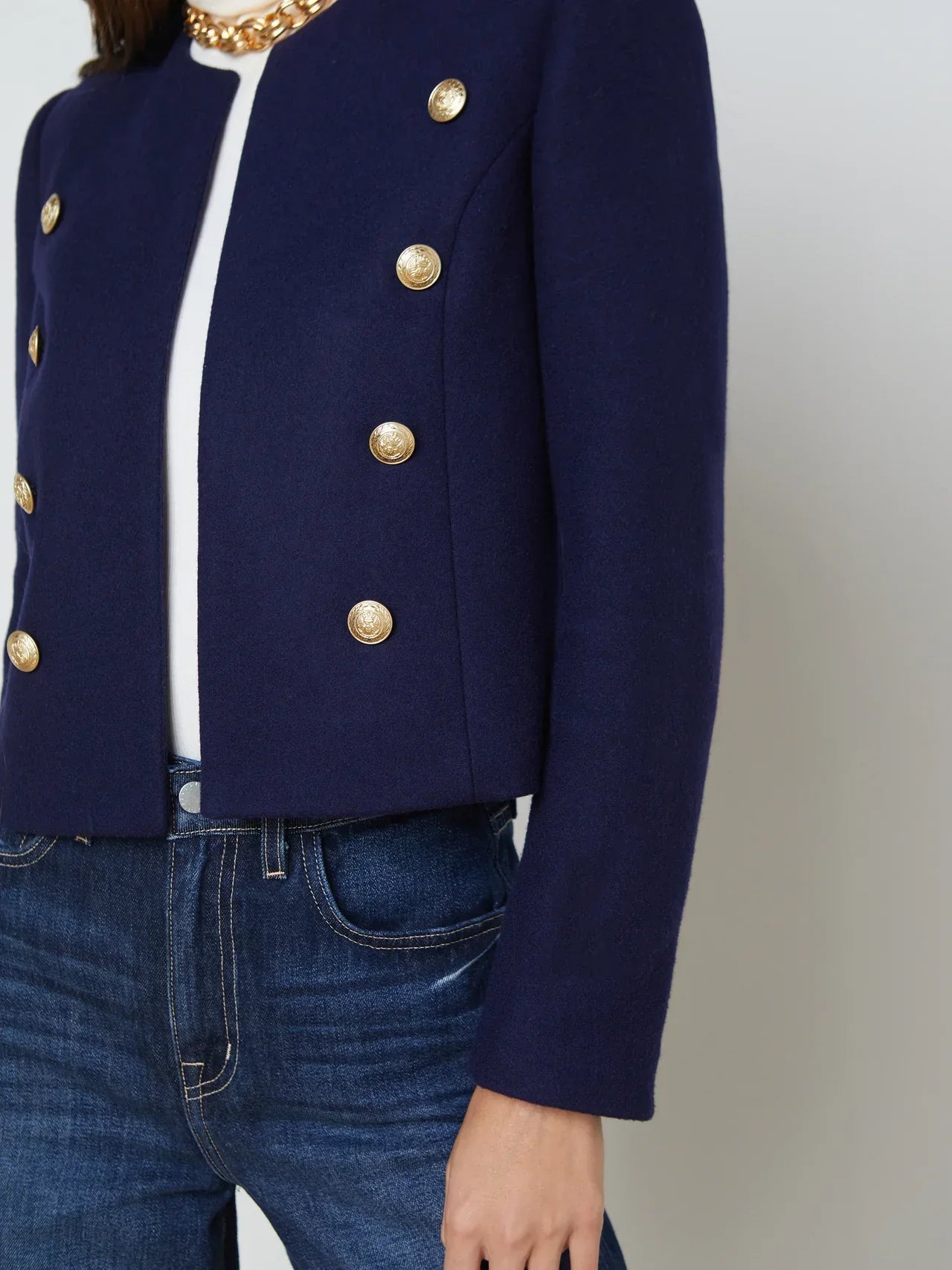 LA True Wool-Blend Collarless Jacket in Midnight