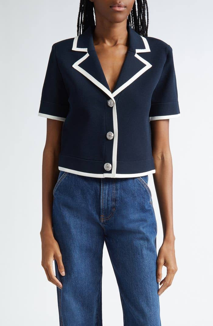 VB Stovall Contrast Detail Crop Knit Jacket Top