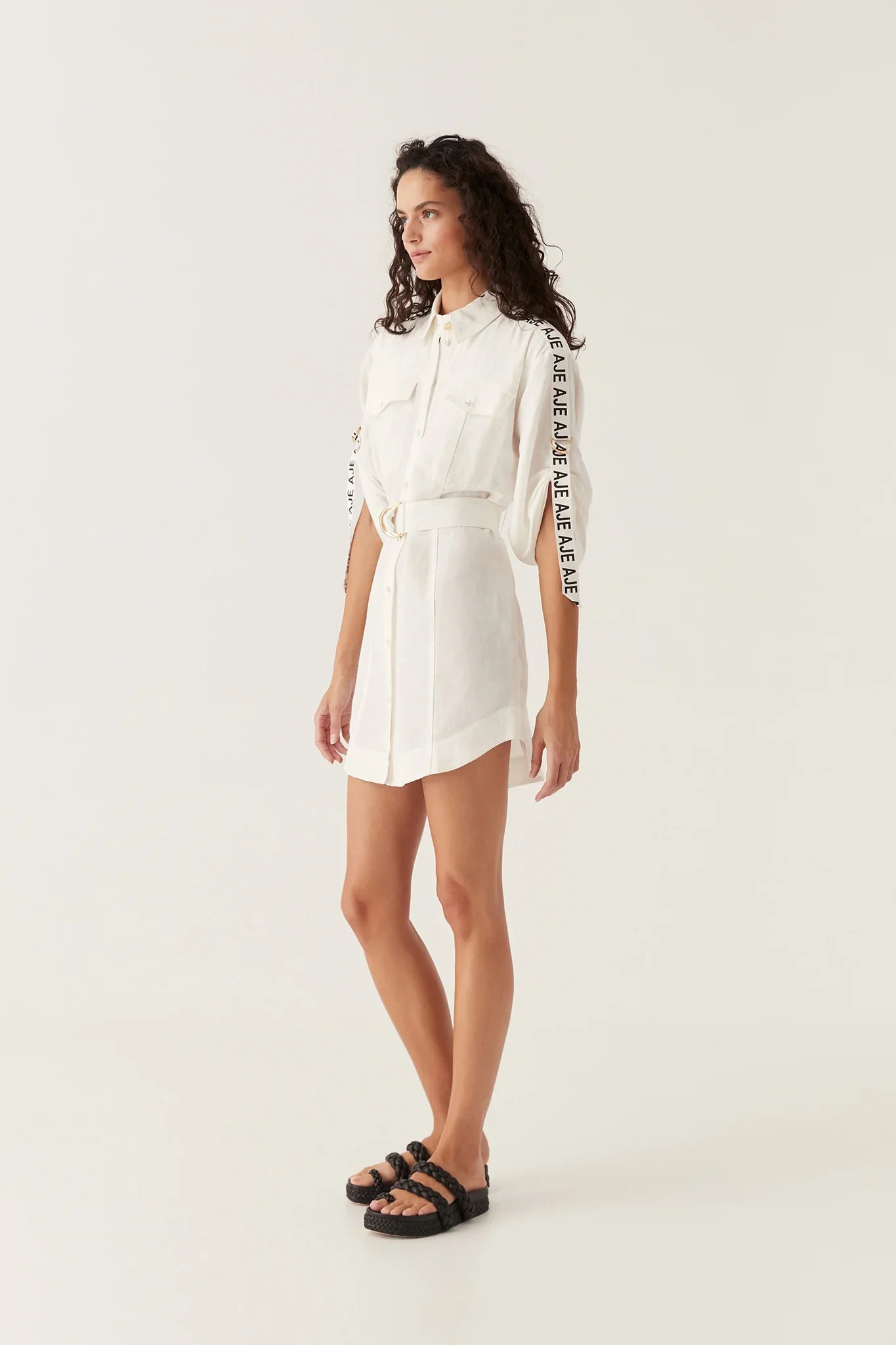 AJ Signal Logo Shirt Linen-Rayon Mini Dress
